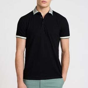 Express Men's Tipped Luxe Pique Polo Size M Tall Black Short Sleeves NWT $64